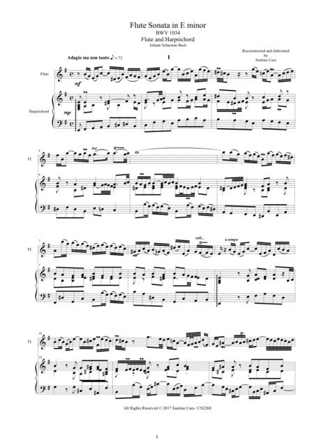 Bach - Flute Sonata In E Minor BWV 1034 For Flute And Harpsichord (or Piano)